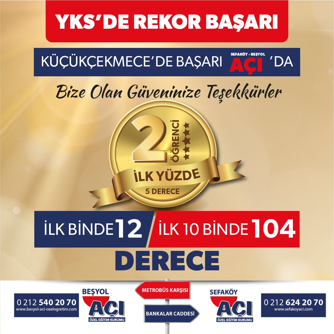2021 YKS'de İlk Binde 12, İlk 10Binde 104 Derece Beşyol Açı'dan 2021 YKS'de İlk Binde 12, İlk 10Binde 104 Derece Beşyol Açı'dan